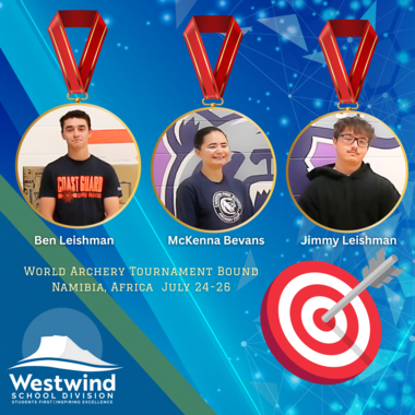 Images of three students are shown who will be attending the World Archery Tournament